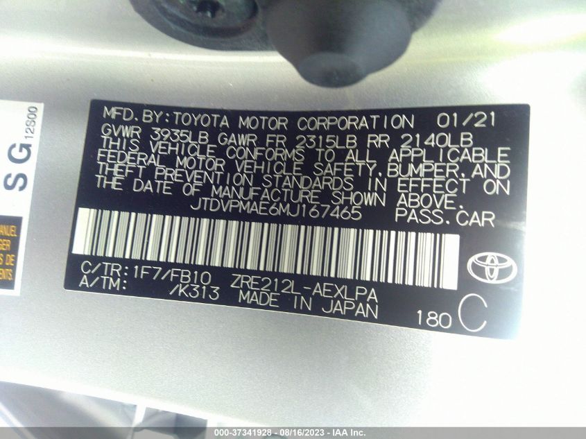 2021 TOYOTA COROLLA LE - JTDVPMAE6MJ167465