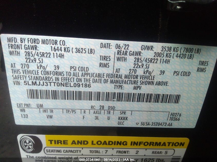 2022 LINCOLN NAVIGATOR L BLACK LABEL - 5LMJJ3TT0NEL09186