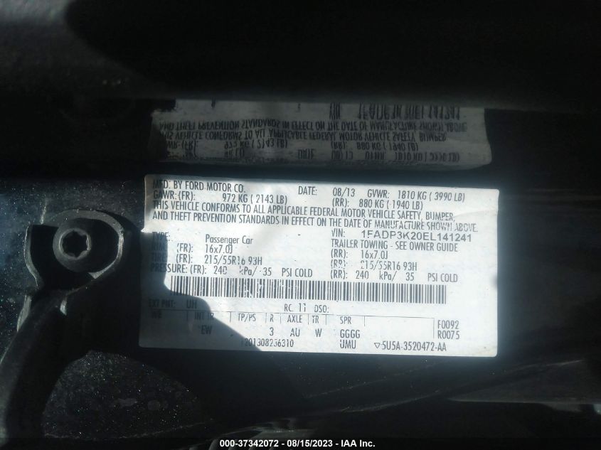 2014 FORD FOCUS SE - 1FADP3K20EL141241