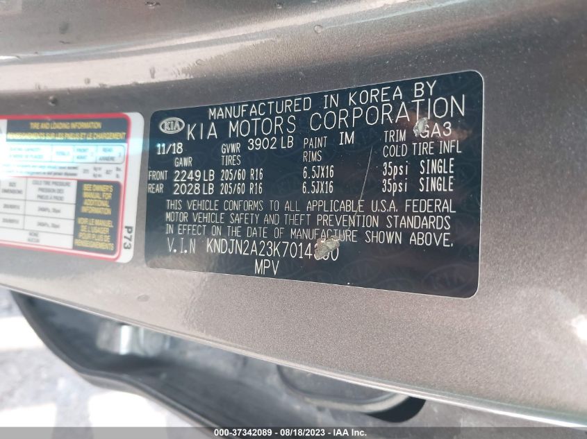 2019 KIA SOUL BASE - KNDJN2A23K7014390