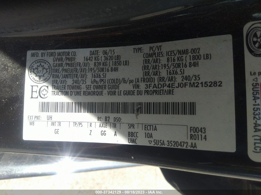 2015 FORD FIESTA SE - 3FADP4EJ0FM215282