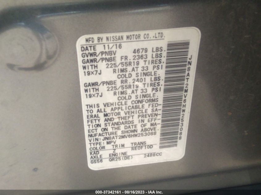 2017 NISSAN ROGUE SL - JN8AT2MV6HW253088
