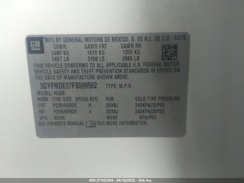 2015 CADILLAC SRX PREMIUM COLLECTION - 3GYFNDE37FS599562