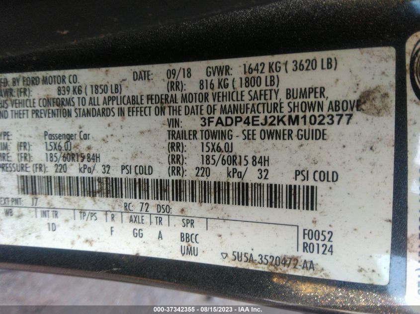 2019 FORD FIESTA SE - 3FADP4EJ2KM102377