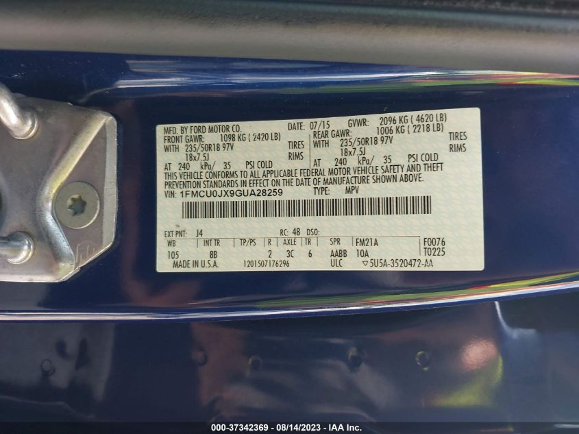 2016 FORD ESCAPE TITANIUM - 1FMCU0JX9GUA28259