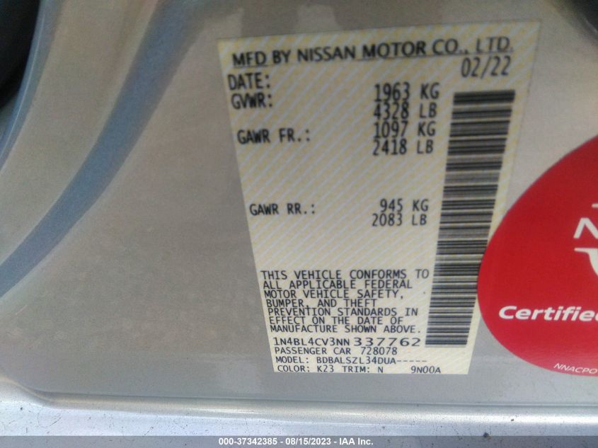 2022 NISSAN ALTIMA 2.5 SR - 1N4BL4CV3NN337762
