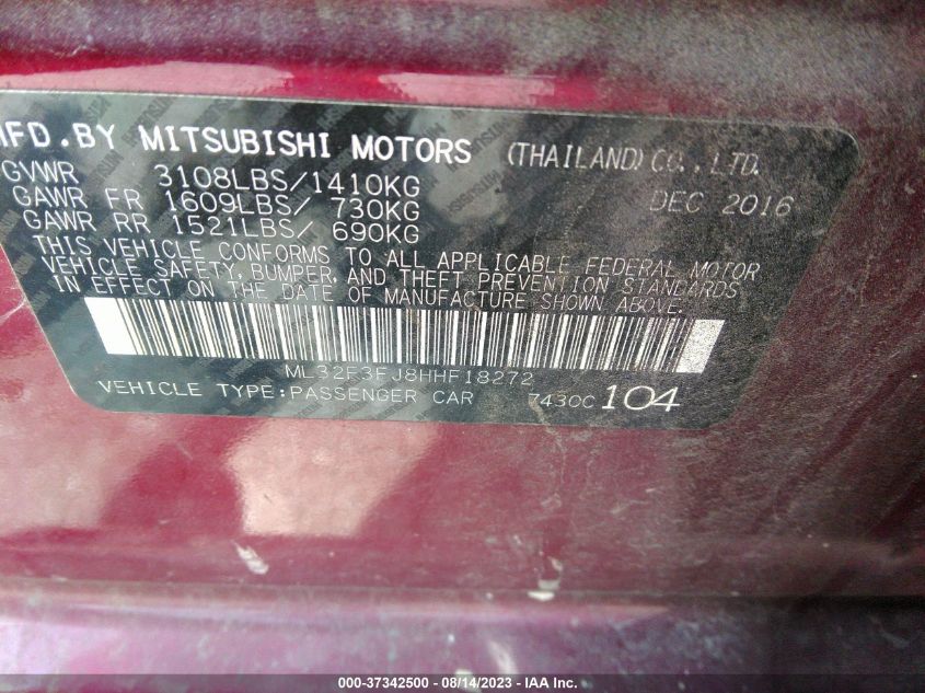 2017 MITSUBISHI MIRAGE G4 ES - ML32F3FJ8HHF18272