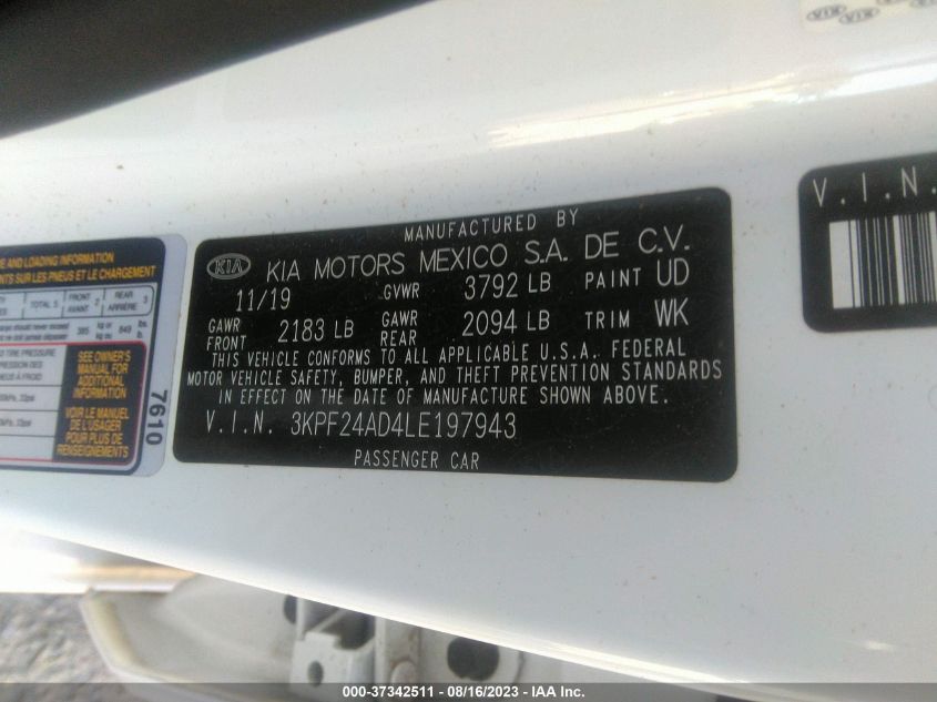 2020 KIA FORTE LXS - 3KPF24AD4LE197943