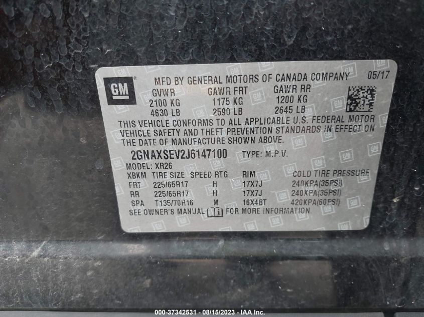 2018 CHEVROLET EQUINOX LT - 2GNAXSEV2J6147100