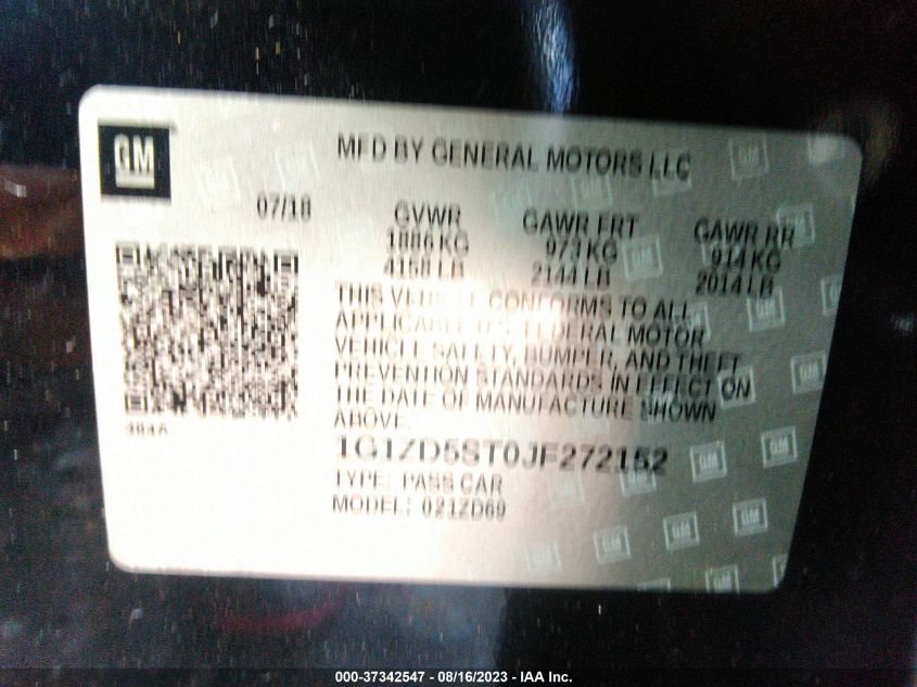 2018 CHEVROLET MALIBU LT - 1G1ZD5ST0JF272152