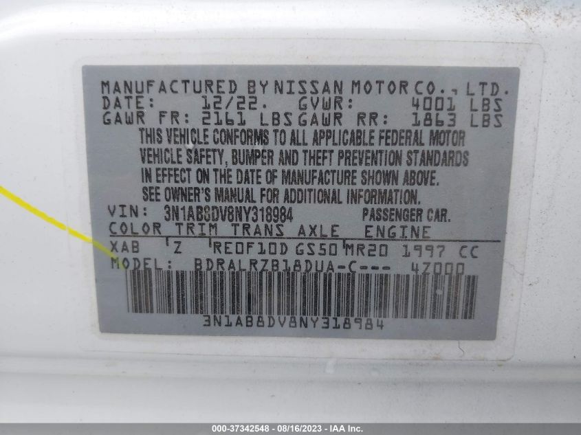 3N1AB8DV8NY318984 Nissan Sentra SR 9