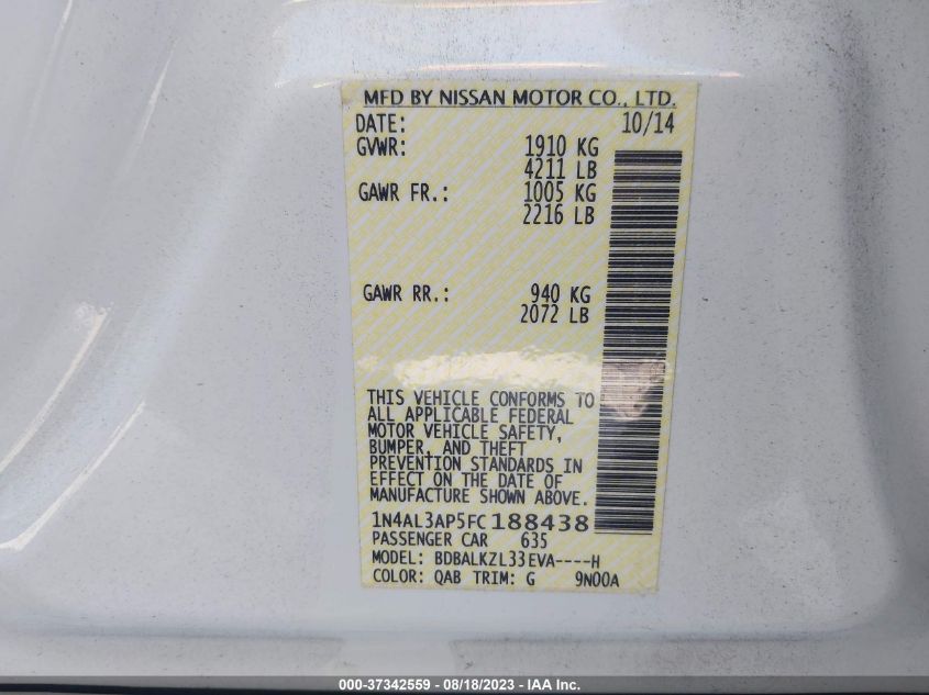 2015 NISSAN ALTIMA 2.5 SV - 1N4AL3AP5FC188438