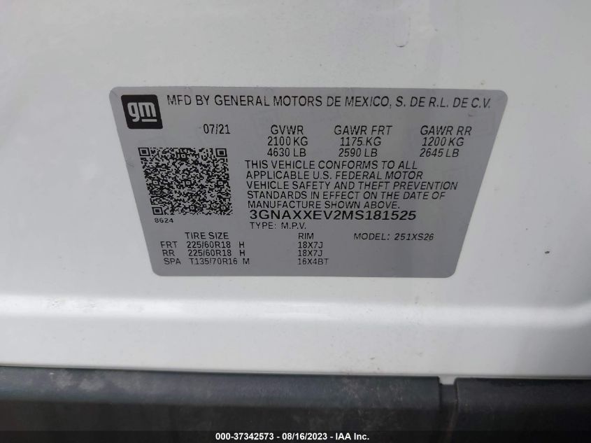 2021 CHEVROLET EQUINOX PREMIER - 3GNAXXEV2MS181525