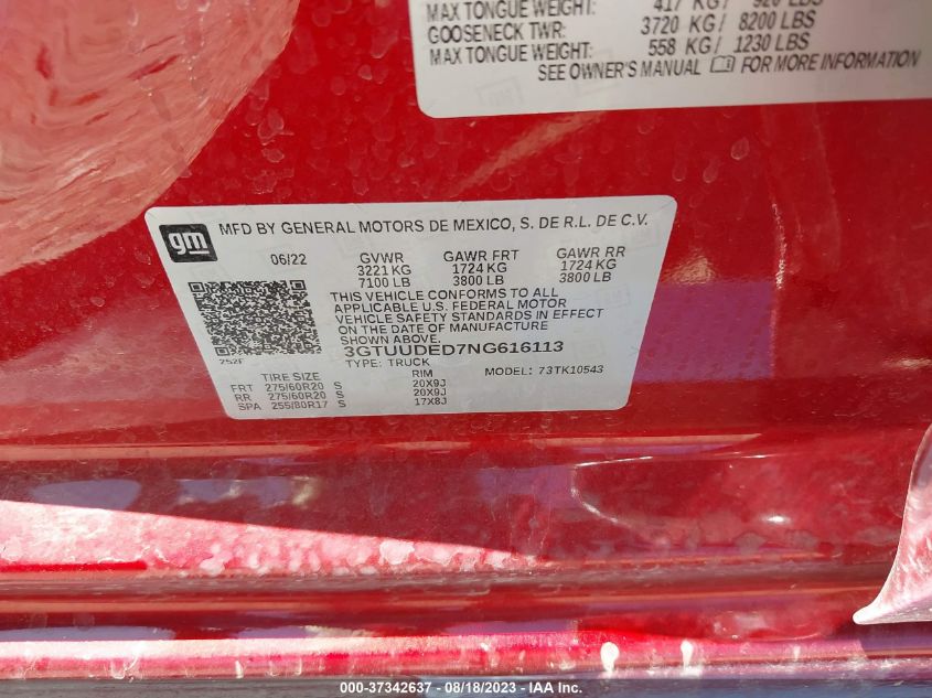 2022 GMC SIERRA 1500 SLT - 3GTUUDED7NG616113