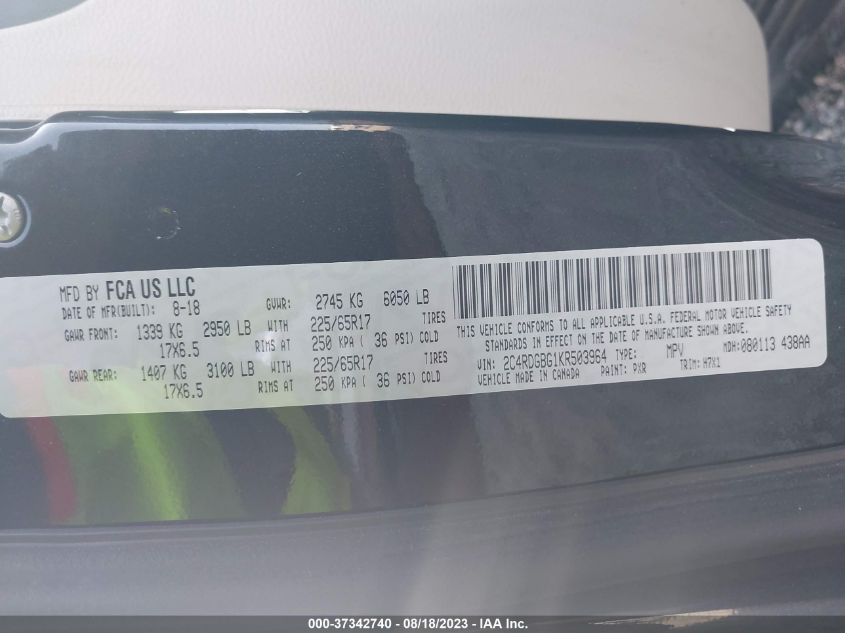 2019 DODGE GRAND CARAVAN SE - 2C4RDGBG1KR503964