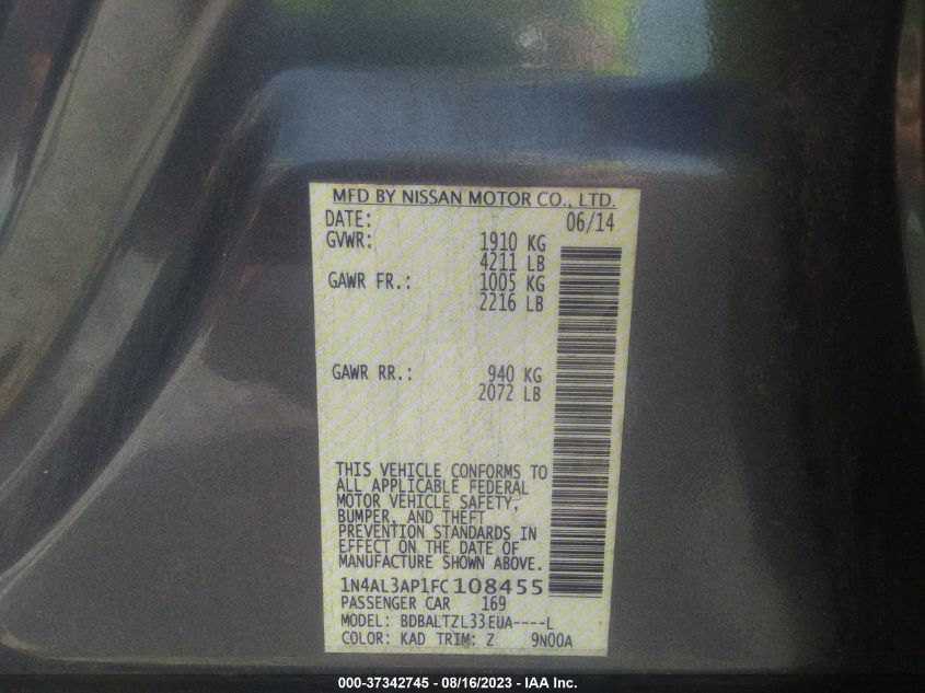 2015 NISSAN ALTIMA 2.5/S/SV/SL - 1N4AL3AP1FC108455