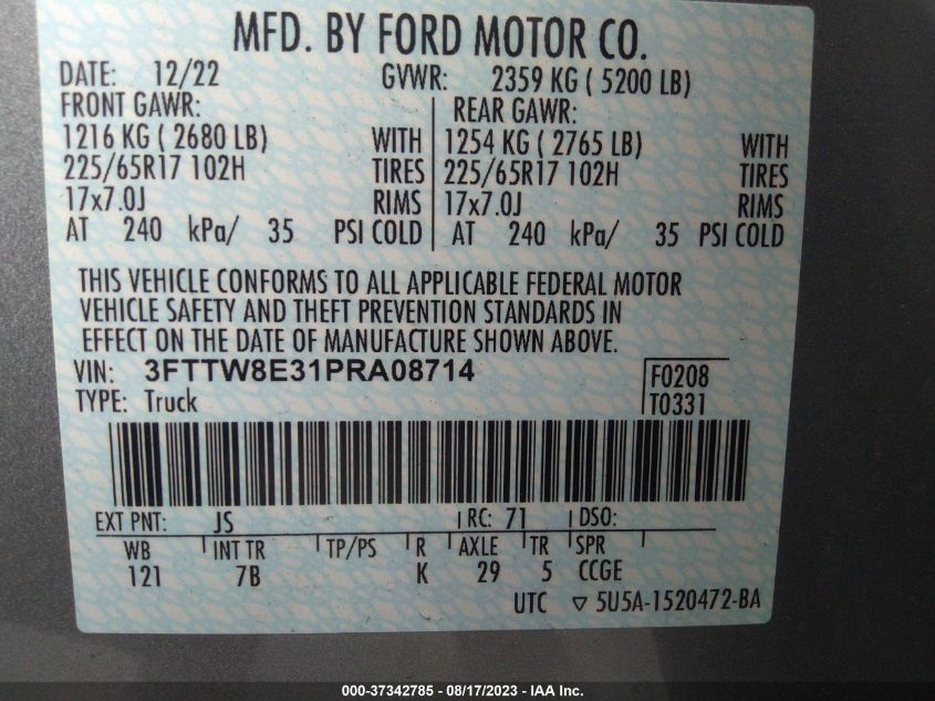 2023 FORD MAVERICK XL/XLT/LARIAT - 3FTTW8E31PRA08714