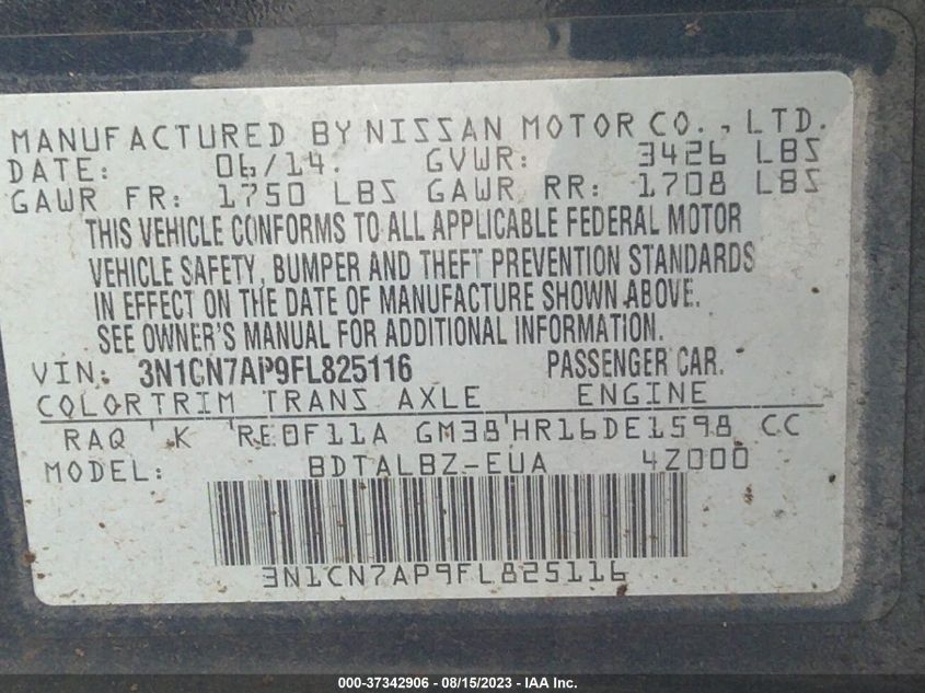 2015 NISSAN VERSA SV - 3N1CN7AP9FL825116