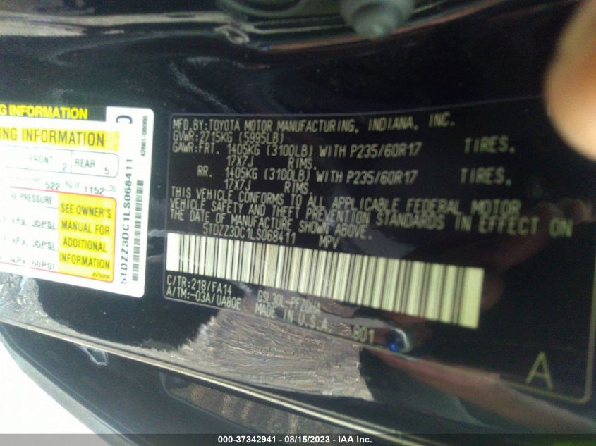 2020 TOYOTA SIENNA L - 5TDZZ3DC1LS068411