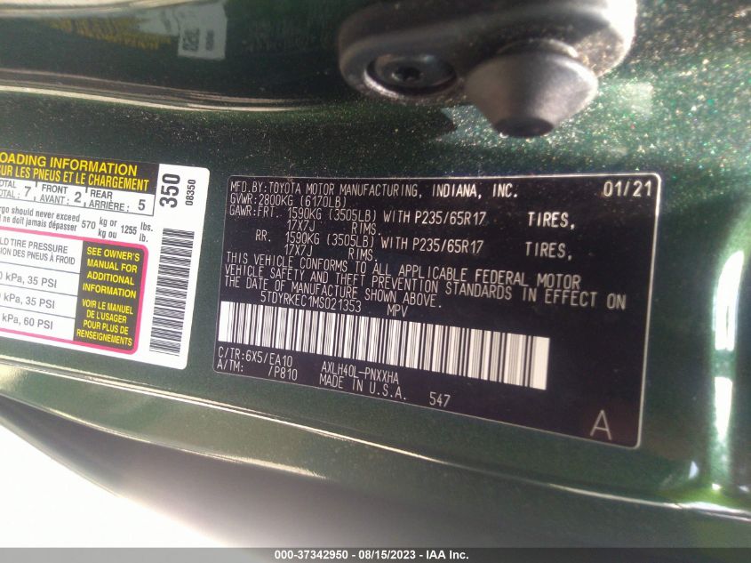 2021 TOYOTA SIENNA XLE - 5TDYRKEC1MS021353