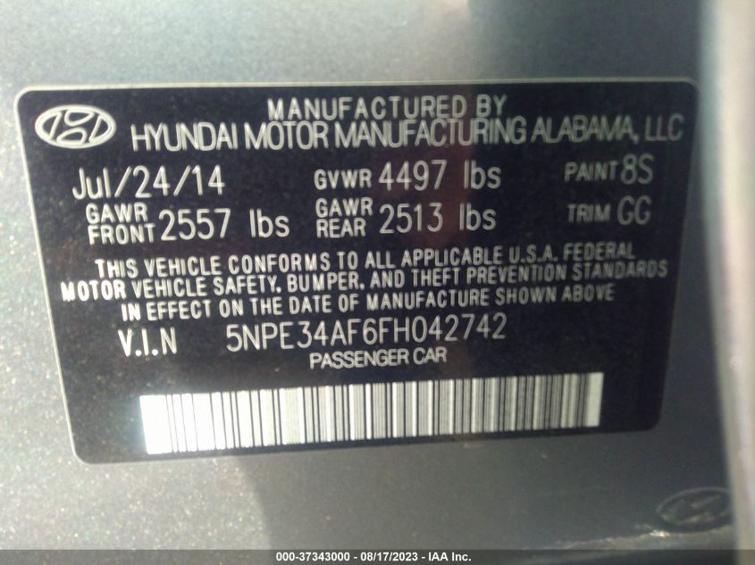 2015 HYUNDAI SONATA 2.4L SPORT - 5NPE34AF6FH042742