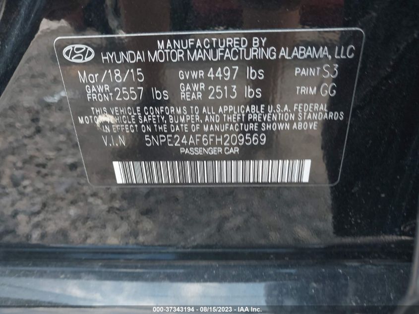 2015 HYUNDAI SONATA 2.4L SE - 5NPE24AF6FH209569