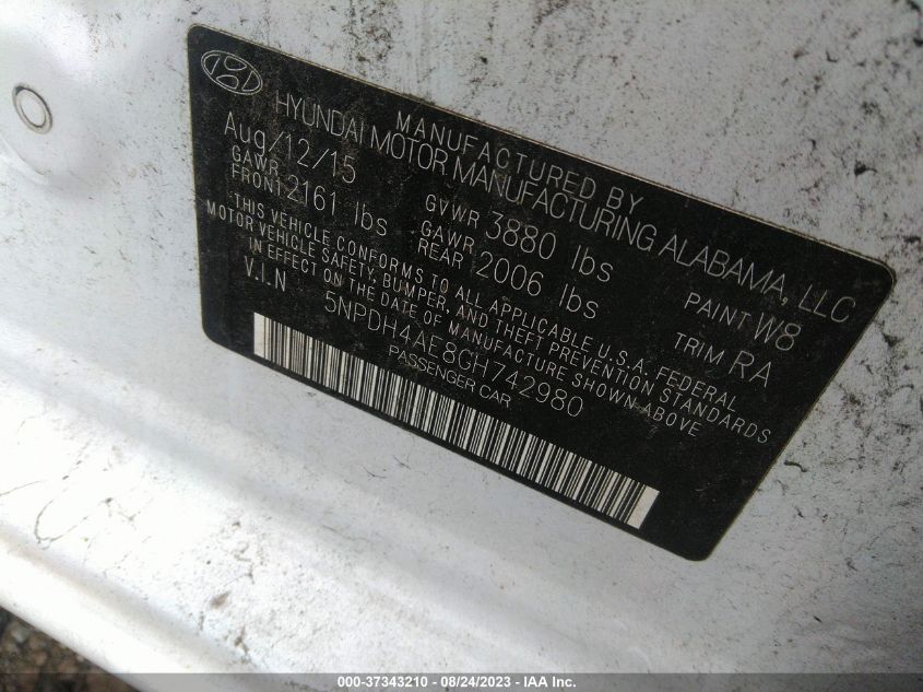 2016 HYUNDAI ELANTRA SE - 5NPDH4AE8GH742980