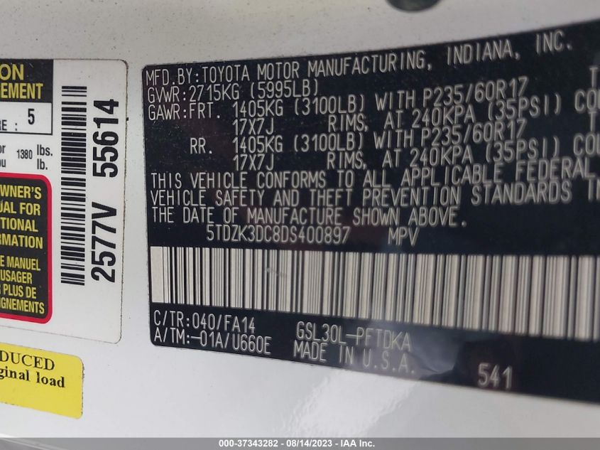2013 TOYOTA SIENNA L - 5TDZK3DC8DS400897