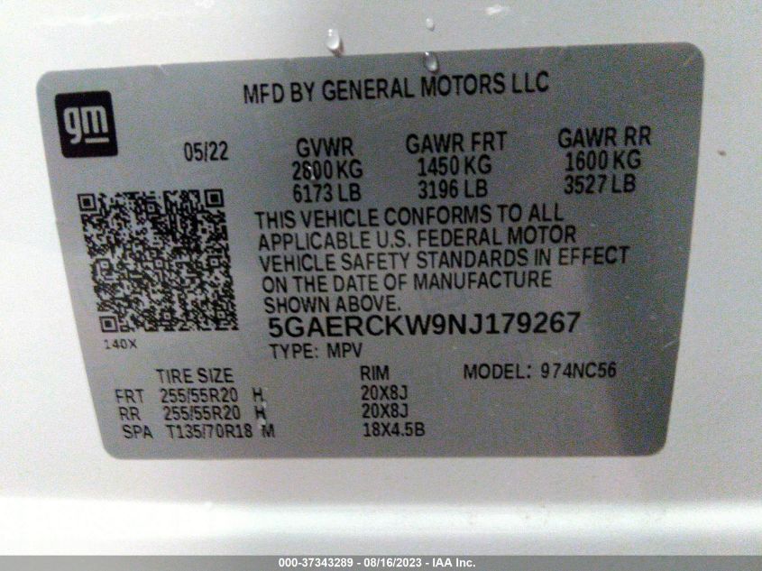 2022 BUICK ENCLAVE PREMIUM - 5GAERCKW9NJ179267