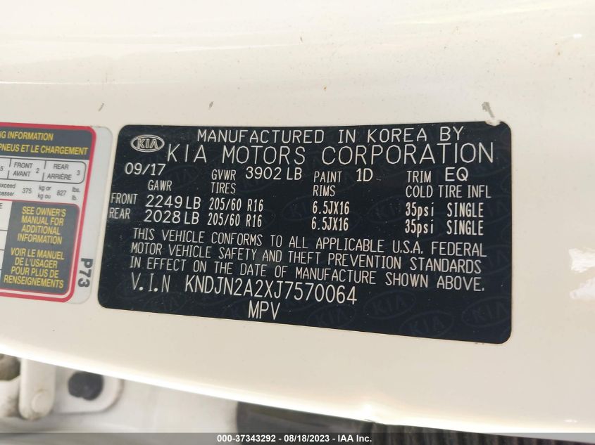 2018 KIA SOUL BASE - KNDJN2A2XJ7570064