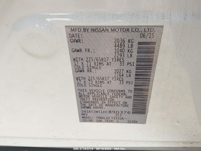 2015 NISSAN ROGUE SV - 5N1AT2MT1FC890376