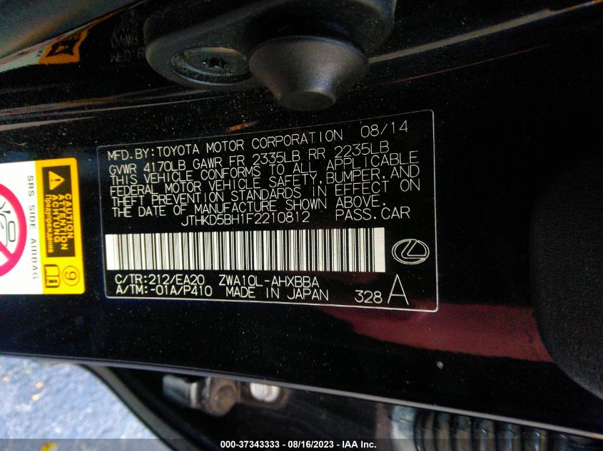 2015 LEXUS CT 200H HYBRID - JTHKD5BH1F2210812