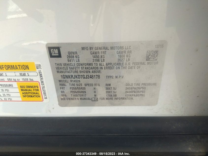 2016 CHEVROLET TRAVERSE LTZ - 1GNKRJKD7GJ248178