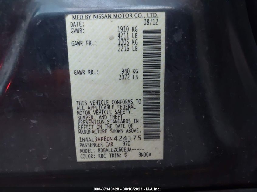2013 NISSAN ALTIMA 2.5 SV - 1N4AL3AP6DN424175