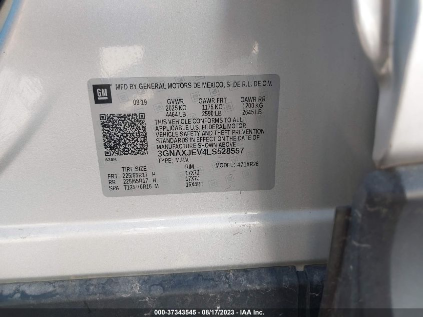 2020 CHEVROLET EQUINOX LT - 3GNAXJEV4LS528557