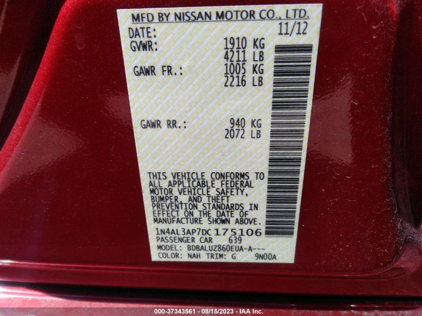 2013 NISSAN ALTIMA 2.5 SV - 1N4AL3AP7DC175106