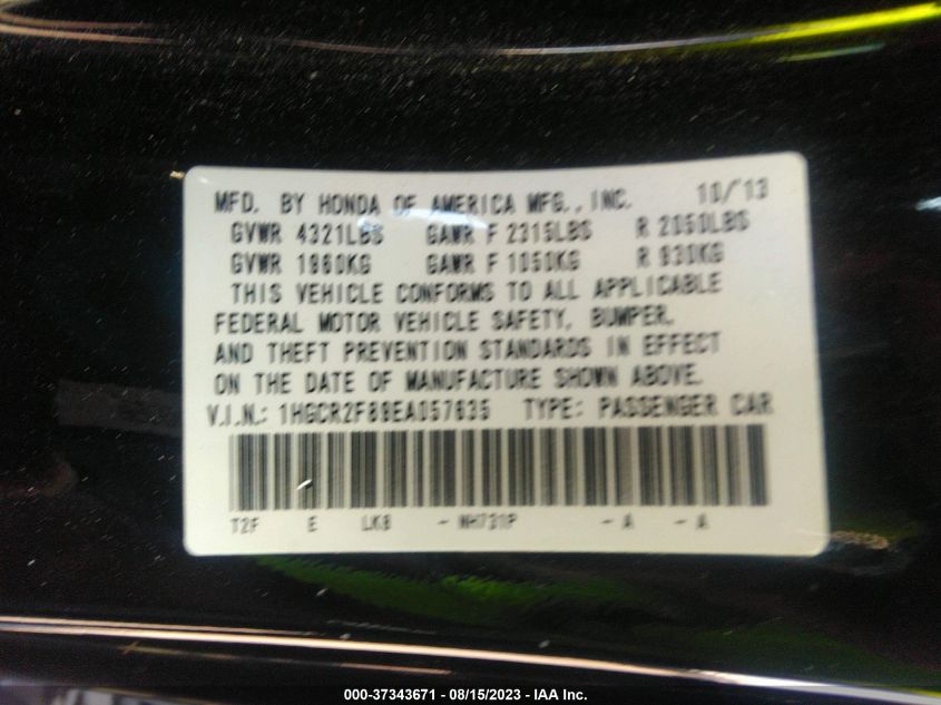 2014 HONDA ACCORD SEDAN EX-L - 1HGCR2F89EA057635