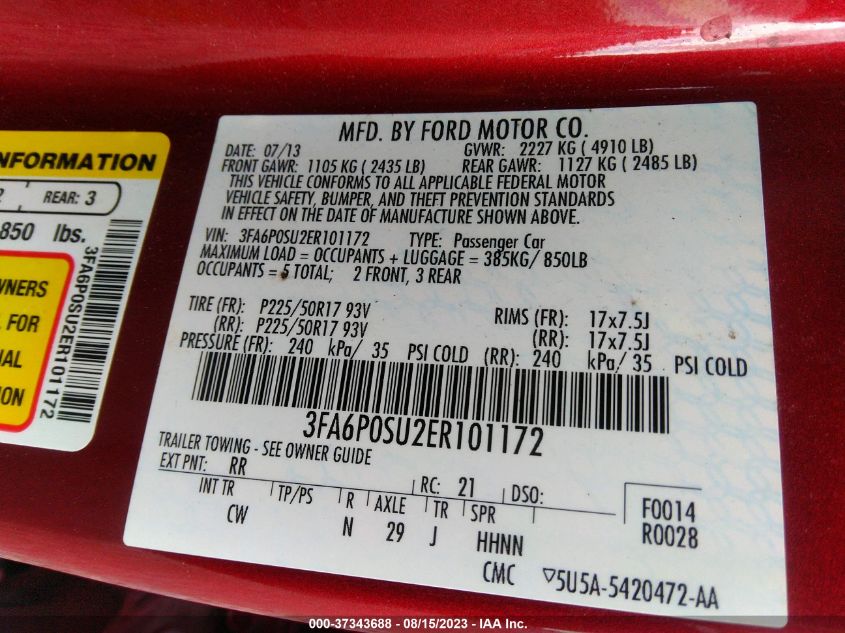 2014 FORD FUSION ENERGI TITANIUM - 3FA6P0SU2ER101172