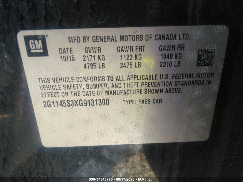 2016 CHEVROLET IMPALA LTZ - 2G1145S3XG9131300