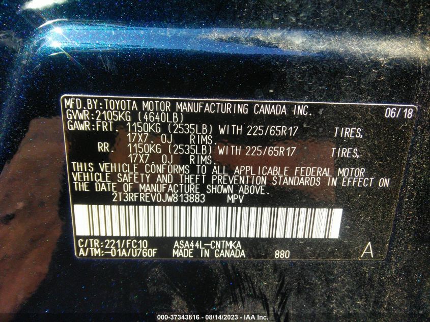 2018 TOYOTA RAV4 XLE/ADVENTURE - 2T3RFREV0JW813883