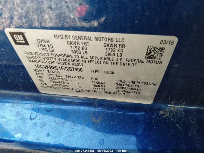 2015 CHEVROLET SILVERADO 1500 LT - 1GCVKREC1FZ287490