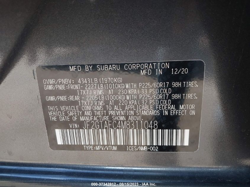 2021 SUBARU CROSSTREK PREMIUM - JF2GTAEC4M8311048