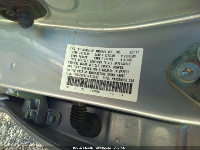 2017 HONDA ACCORD SEDAN EX-L - 1HGCR2F85HA170695