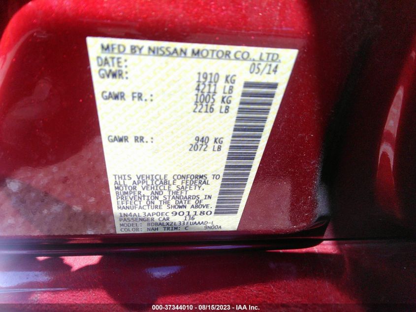 2014 NISSAN ALTIMA 2.5 SL - 1N4AL3AP0EC901180