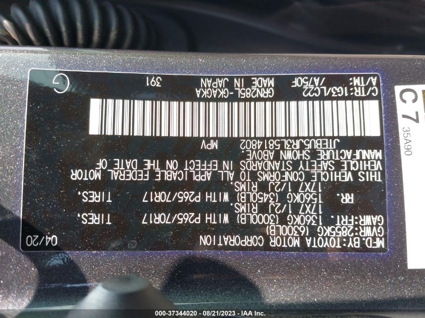 2020 TOYOTA 4RUNNER SR5 - JTEBU5JR3L5814802