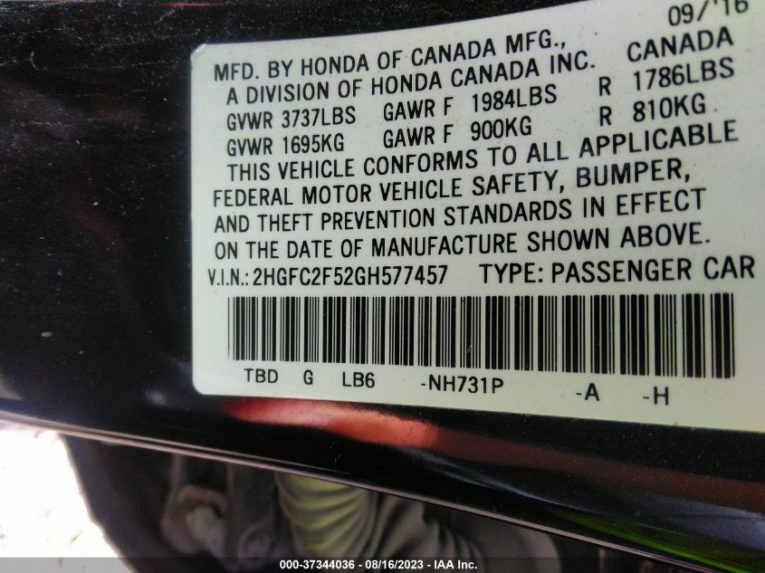 2016 HONDA CIVIC SEDAN LX - 2HGFC2F52GH577457