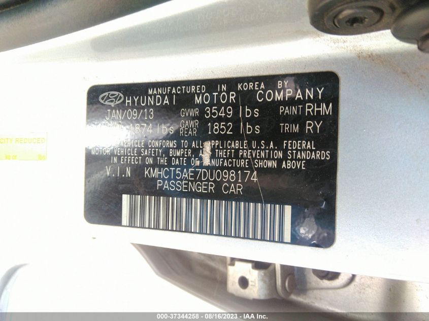 2013 HYUNDAI ACCENT GS - KMHCT5AE7DU098174