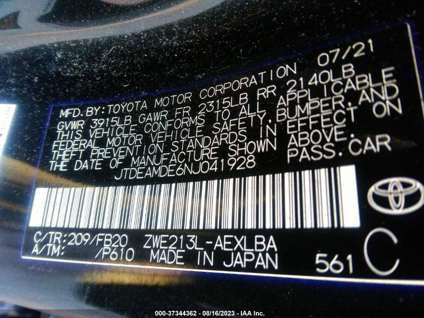 2022 TOYOTA COROLLA LE - JTDEAMDE6NJ041928