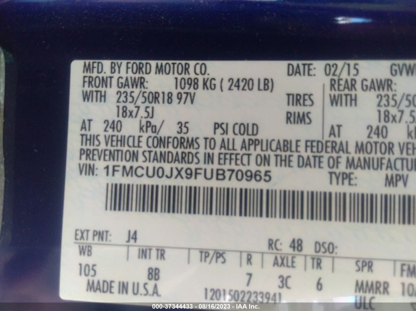 2015 FORD ESCAPE TITANIUM - 1FMCU0JX9FUB70965