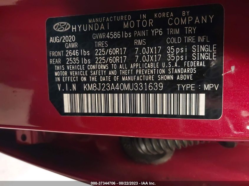 2021 HYUNDAI TUCSON SE - KM8J23A40MU331639